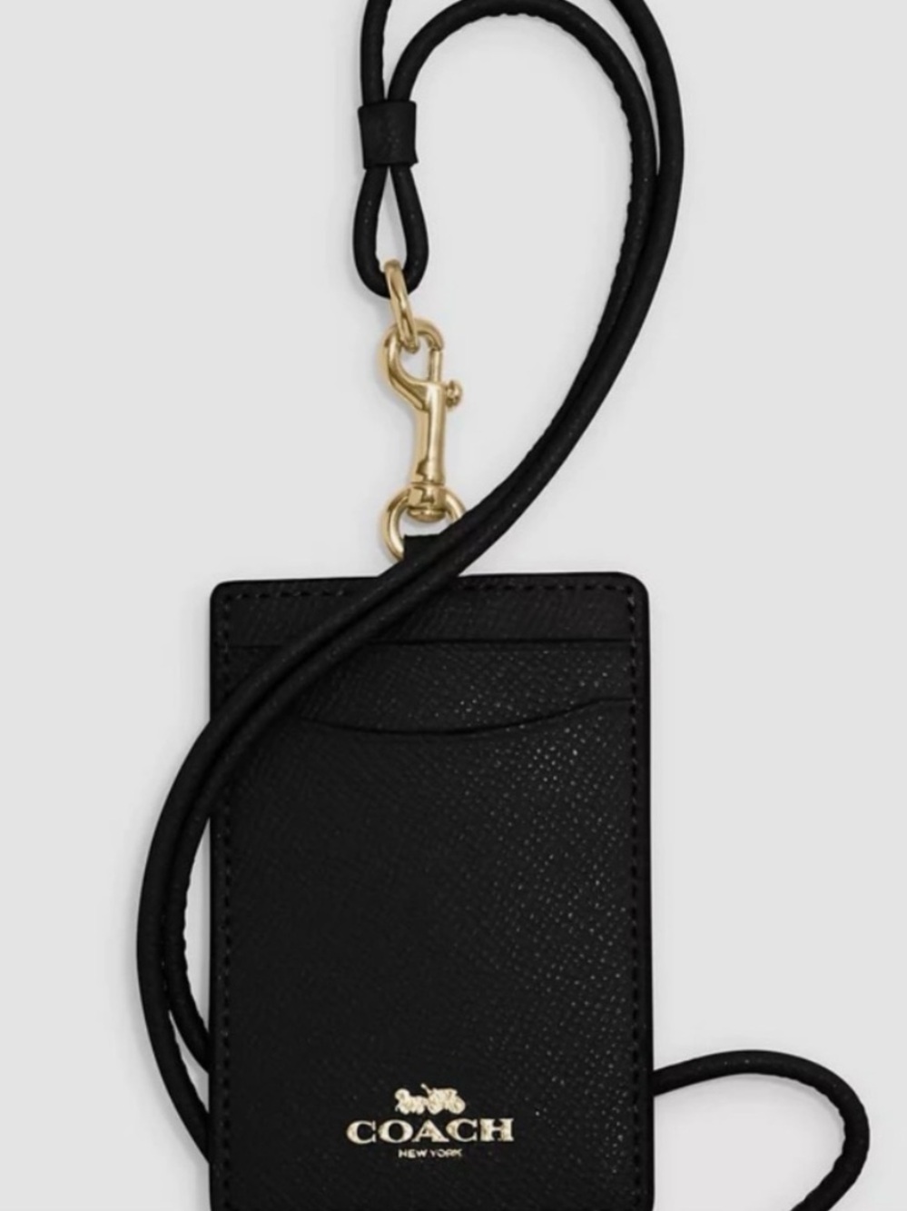 Coach black leather lanyard card holder